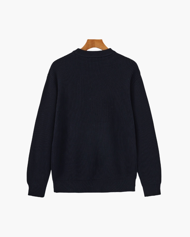 Rib Knit Crewneck on-body view gray top Italian Design