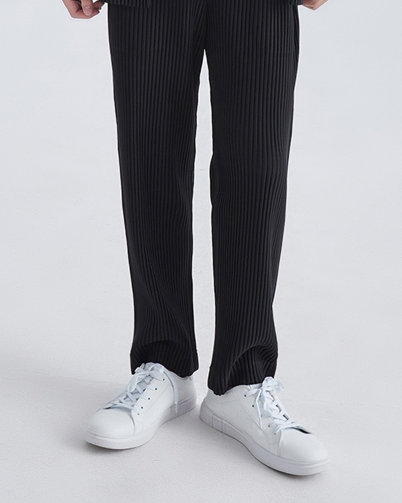Ribbed Cotton Pantalon on-body view black cotton Italian Design