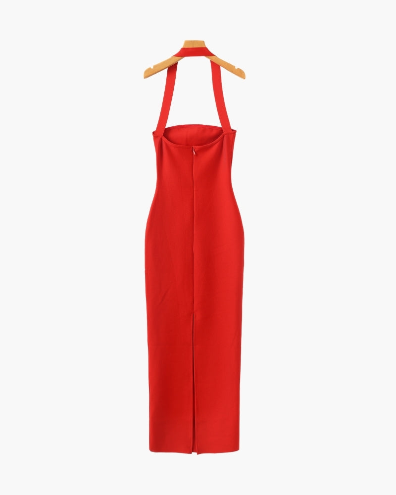 Halter Neck Slim Fit Maxi Dress on-body view black dress Italian Design