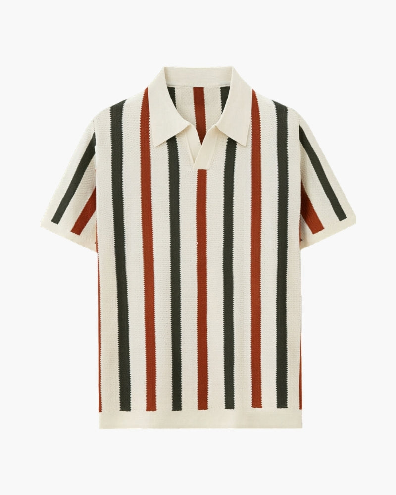 Resort Knit Stripe Polo on-body view polo shirt Italian Design