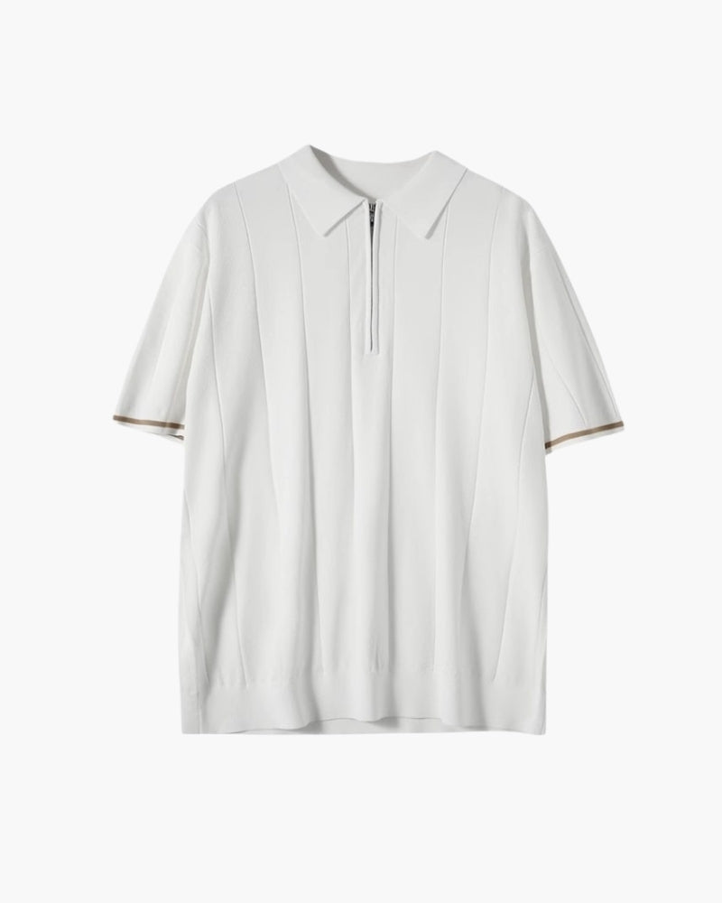 Signature Contrast Trim Polo on-body view navy polo shirt Italian Design