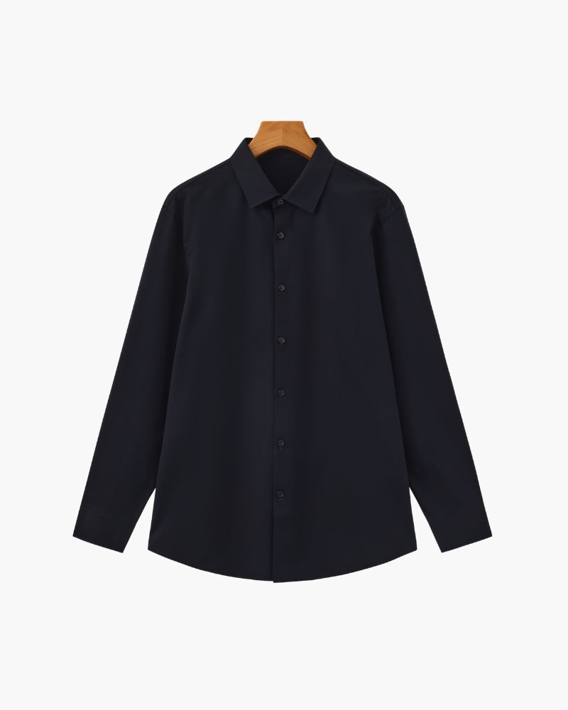 Tailored Cotton Flex Shirt front view black cotton Italian Design