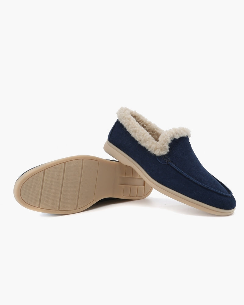 Fur-Lined Premium Loafers on-body view navy shoe Italian Design