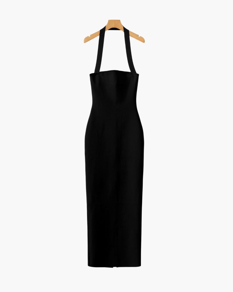 Halter Neck Slim Fit Maxi Dress editorial view red dress Italian Design