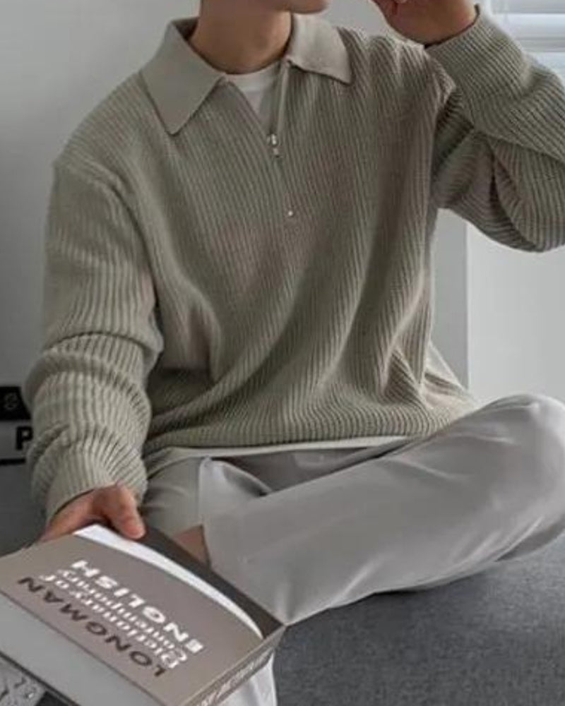 Cesare Half Zip Sweater lifestyle view dark gray knitwear Italian Design