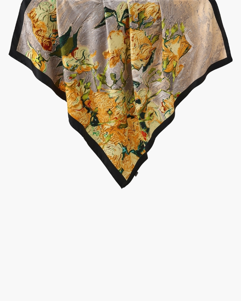Old Money Impressionist Garden Scarf side profile golden rose piece Italian Design
