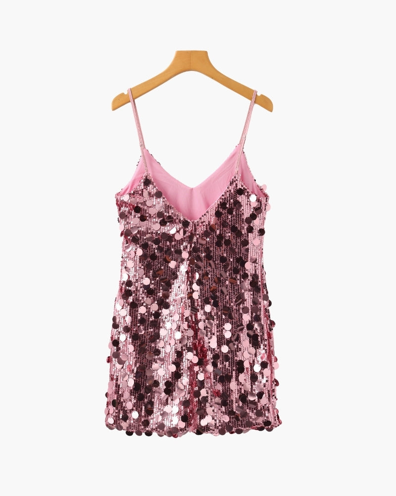 Sequin Party Mini Dress on-body view rose gold dress Italian Design