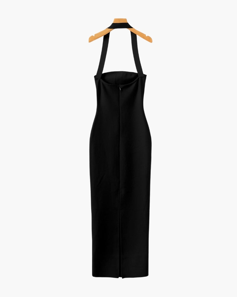 Halter Neck Slim Fit Maxi Dress lifestyle view white dress Italian Design