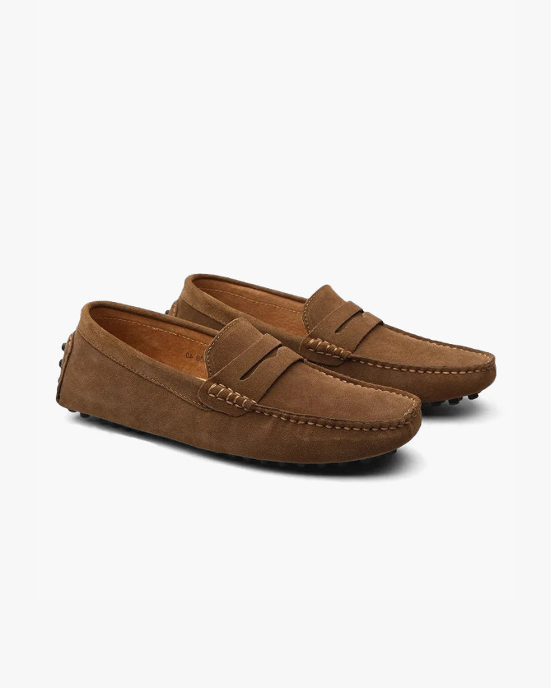 Tropea Suede Driver Loafer side profile brown suede leather insole detail