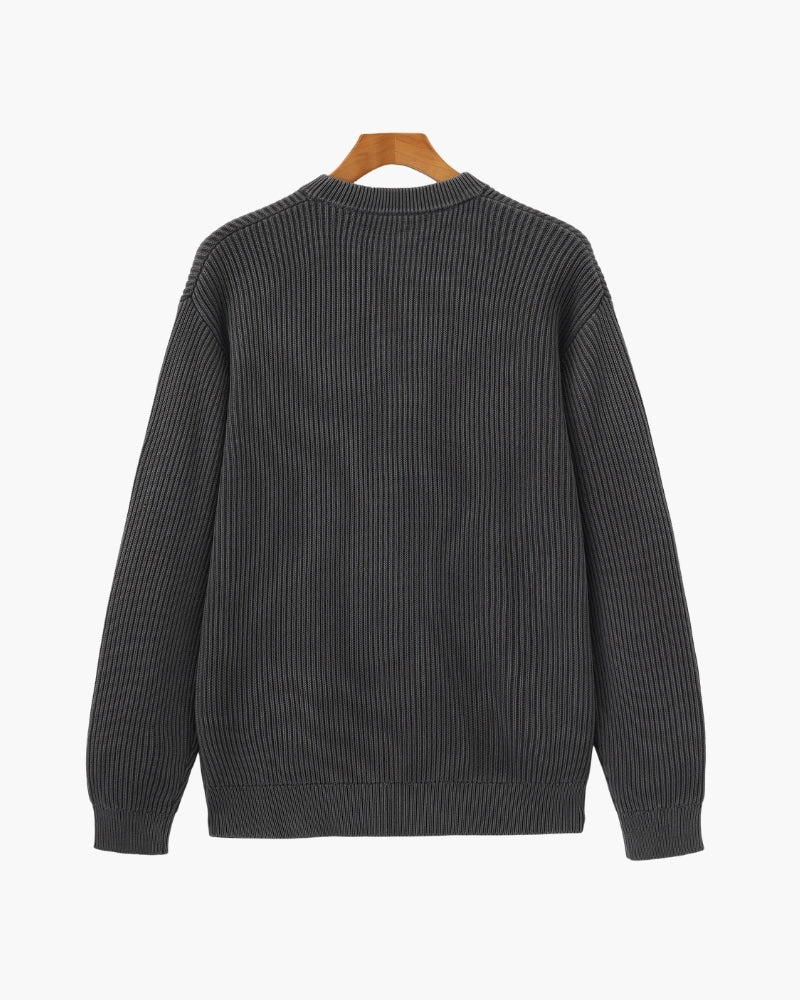 Rib Knit Crewneck lifestyle view gray top Italian Design