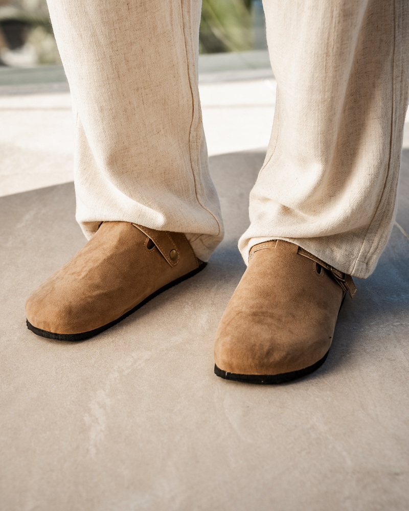 Procida Suede Clog front view beige open-back suede slip-on studio