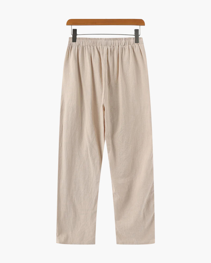 Palermo Linen Trouser on-body side view white linen Italian Design