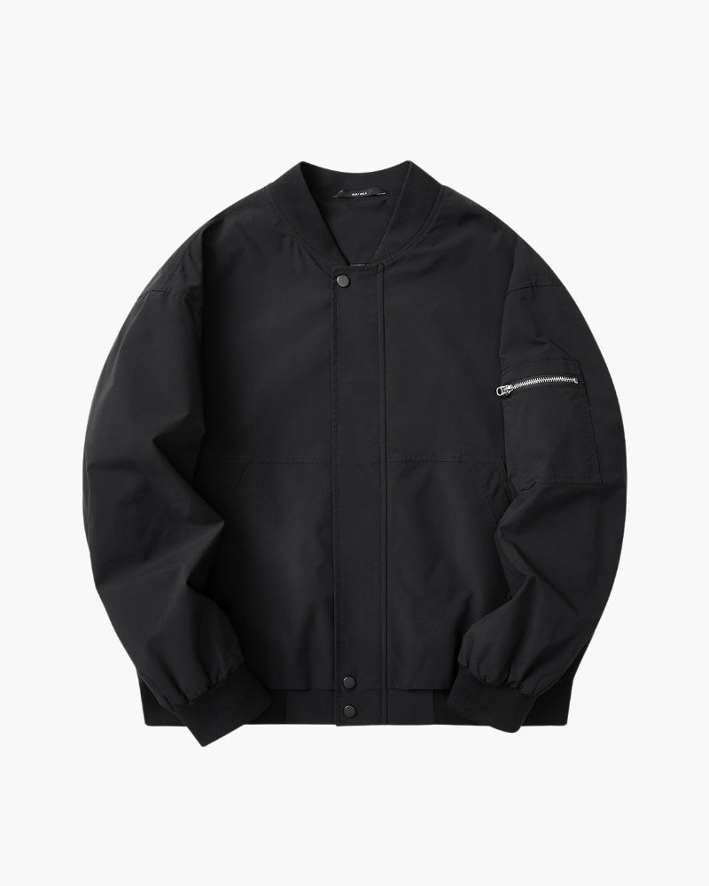 Minimalist Bomber Jacket product view black outerwear Italian Design