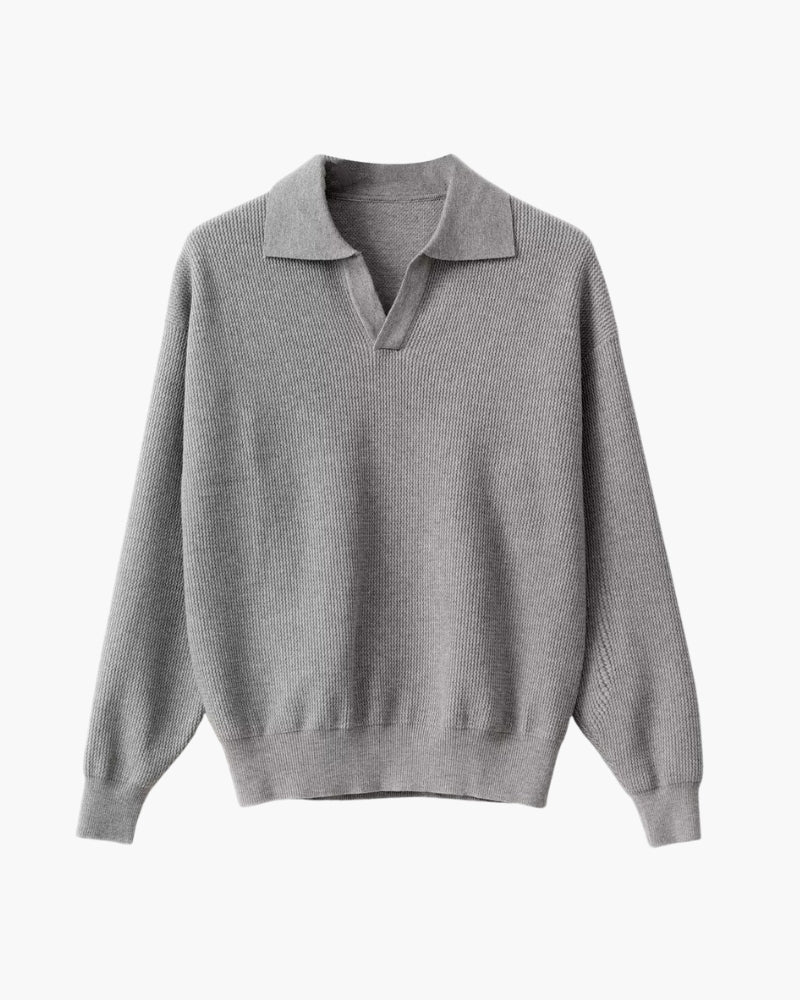 Textured Knit Polo Sweater on-body view black knitwear Italian Design