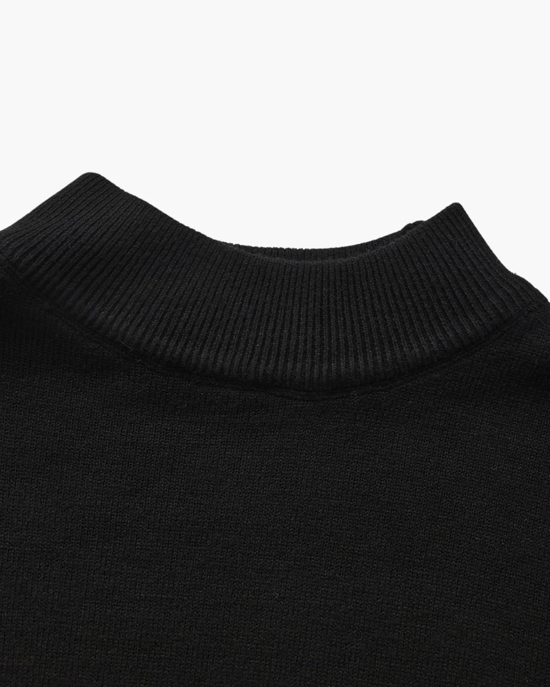 Essential Ribbed Mock Neck Sweater side profile black knitwear Italian Design