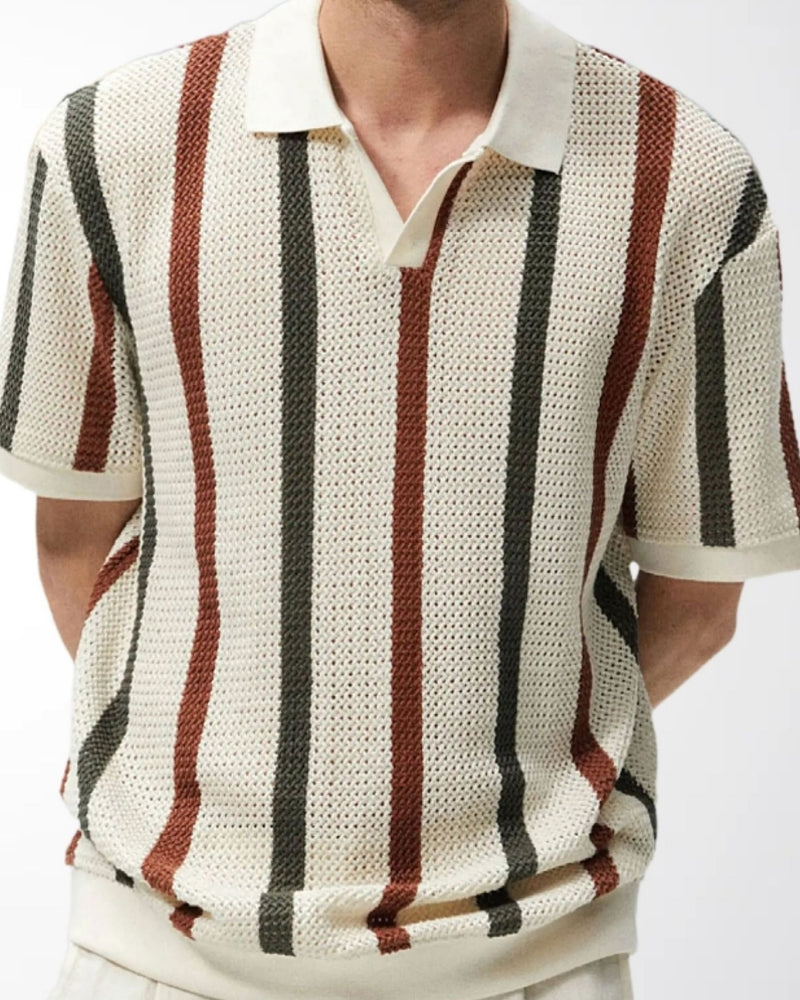 Resort Knit Stripe Polo front view polo shirt Italian Design