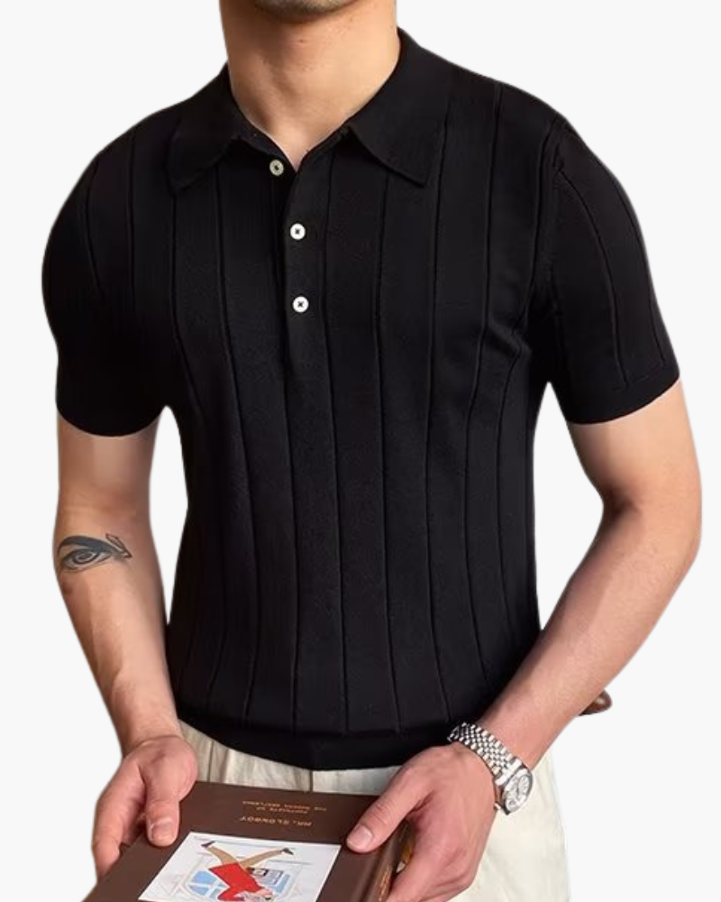 Arezzo Cotton Polo detail view ribbed texture polo collar and sleeve construction