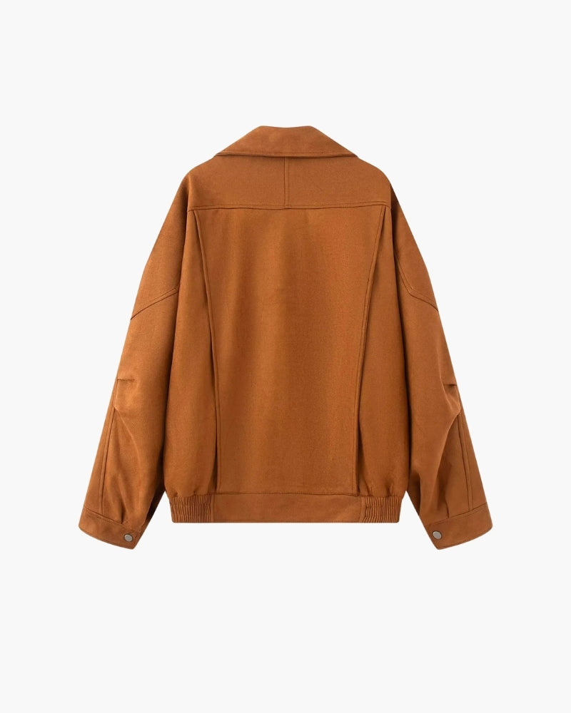 Vintage Suede Drape Jacket detail view brown suede Italian Design