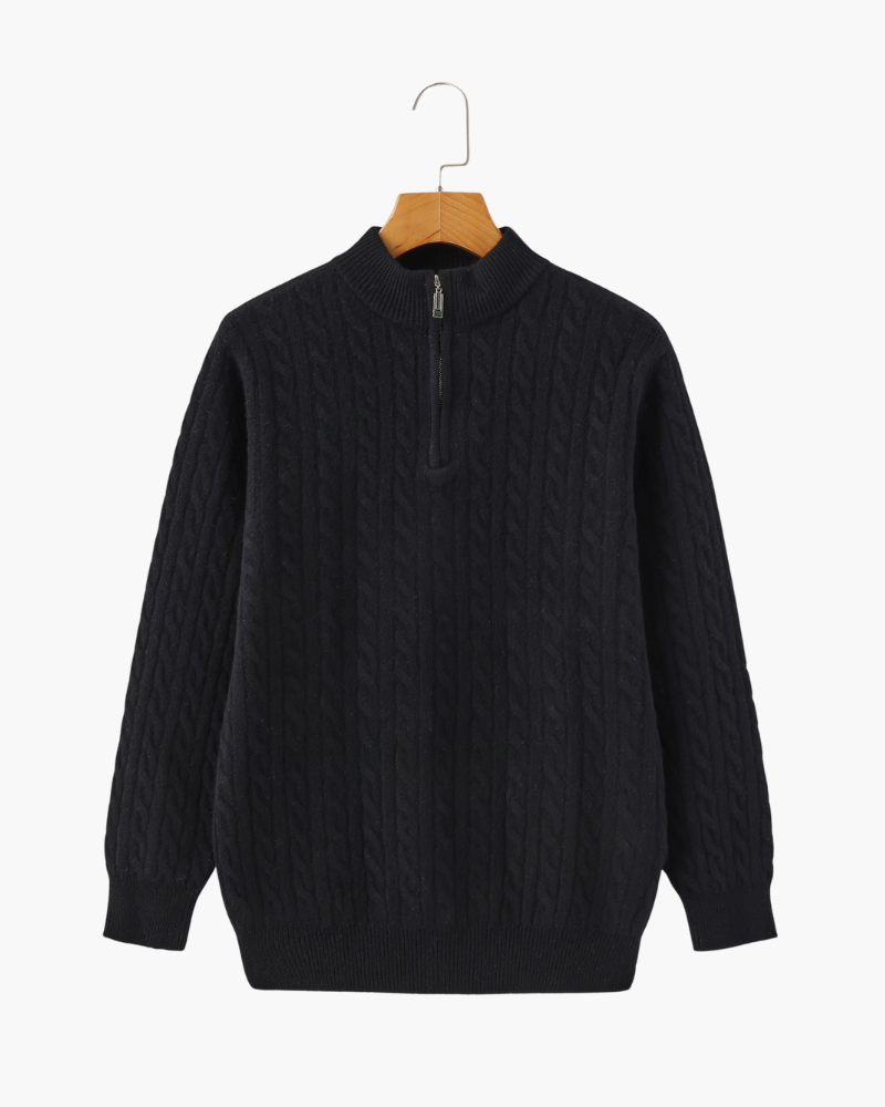 Foto do Suéter Bellagio da Pianizzo em 100% cashmere com half zip, gola alta e acabamento refinado