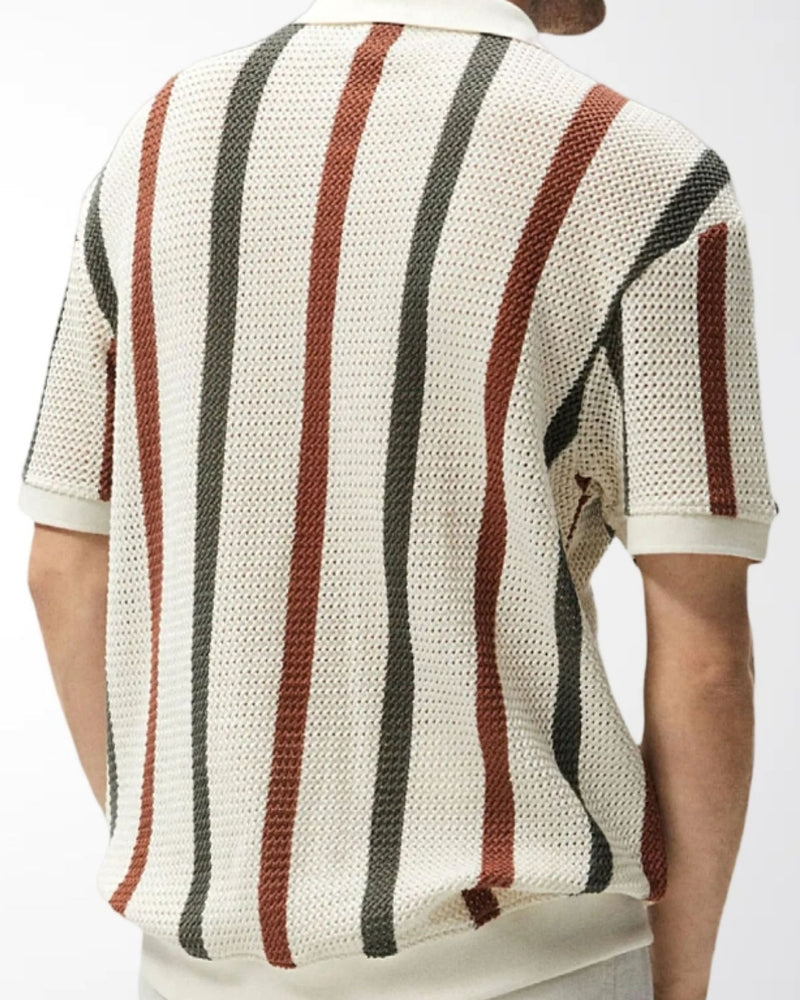 Resort Knit Stripe Polo side profile polo shirt Italian Design