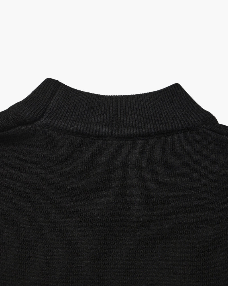 Essential Ribbed Mock Neck Sweater detail view black knitwear Italian Design