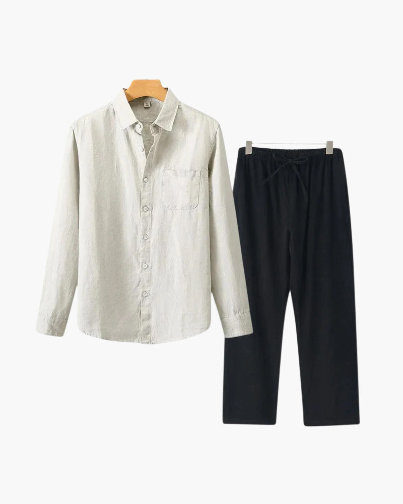 Catania Linen Set white linen shirt black trouser matching linen set clean minimal