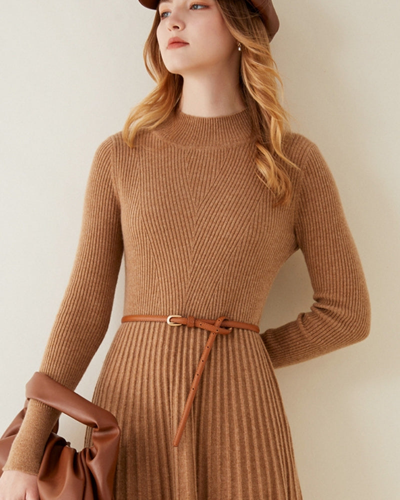 Pure Cashmere Flare Dress editorial view brown cashmere Italian Design