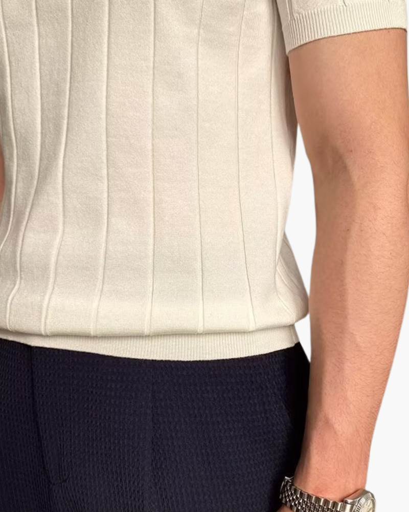 Arezzo Cotton Polo black ribbed cotton polo front view clean minimal Italian Design