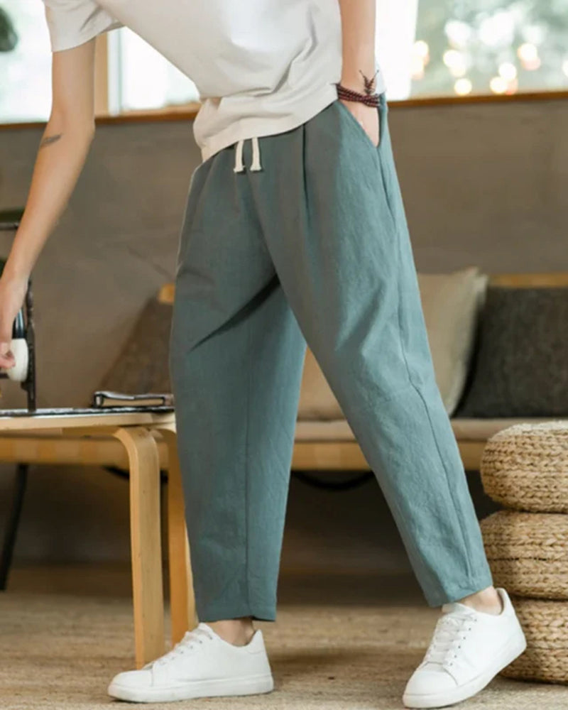 Siena Cotton Trouser front view light gray cotton relaxed fit editorial