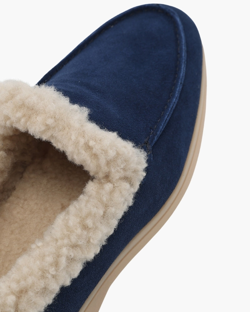 Fur-Lined Premium Loafers detail view navy shoe Italian Design