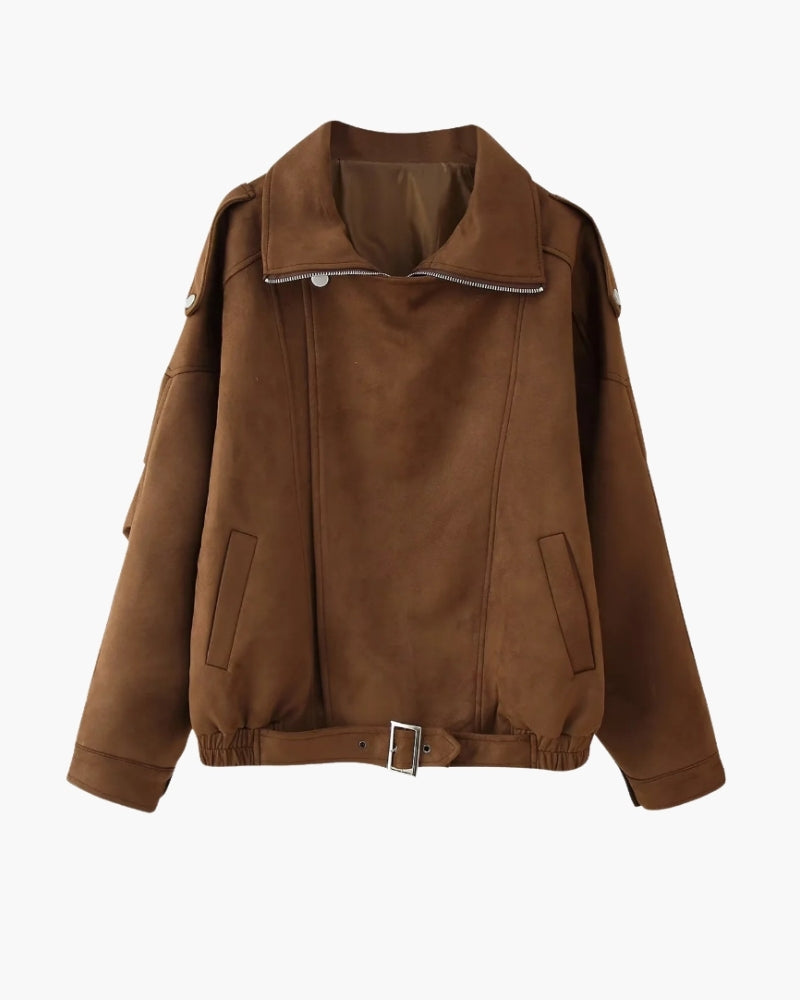 Vintage Suede Drape Jacket side profile brown suede Italian Design