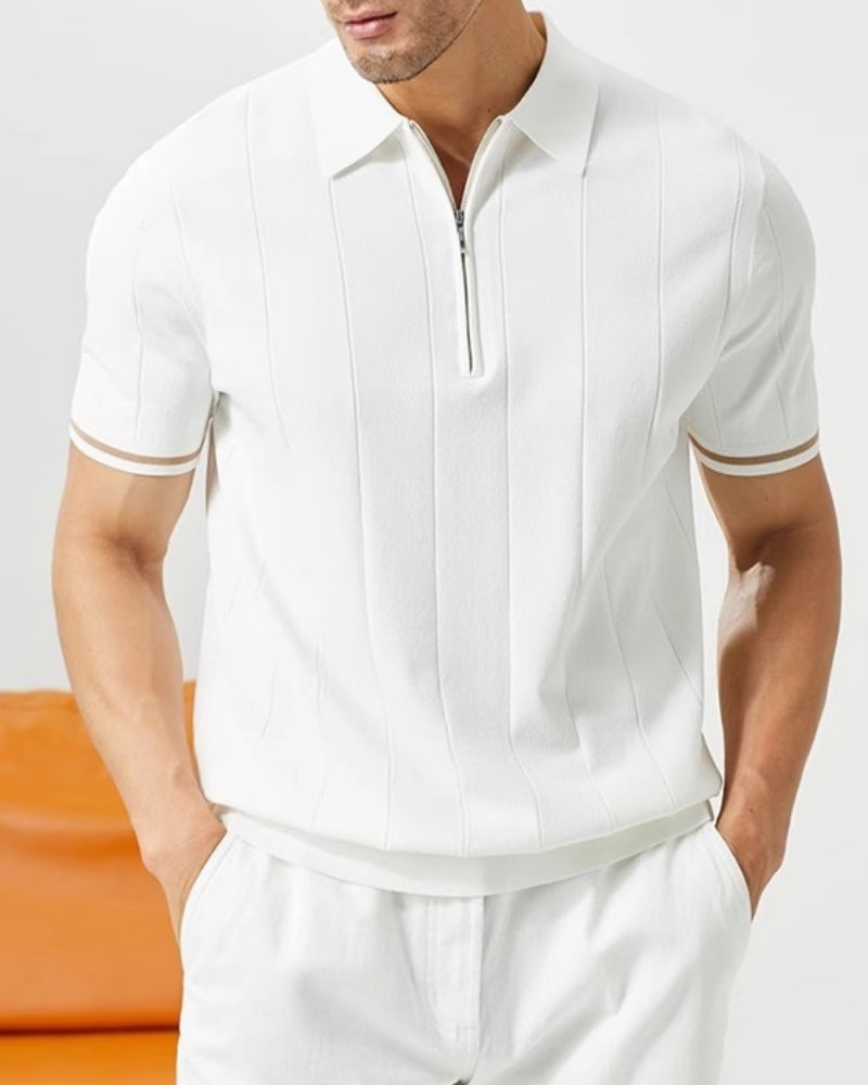Signature Contrast Trim Polo back view white polo shirt Italian Design
