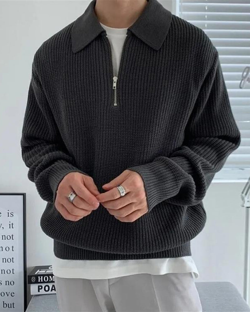 Cesare Half Zip Sweater front view dark gray knitwear Italian Design