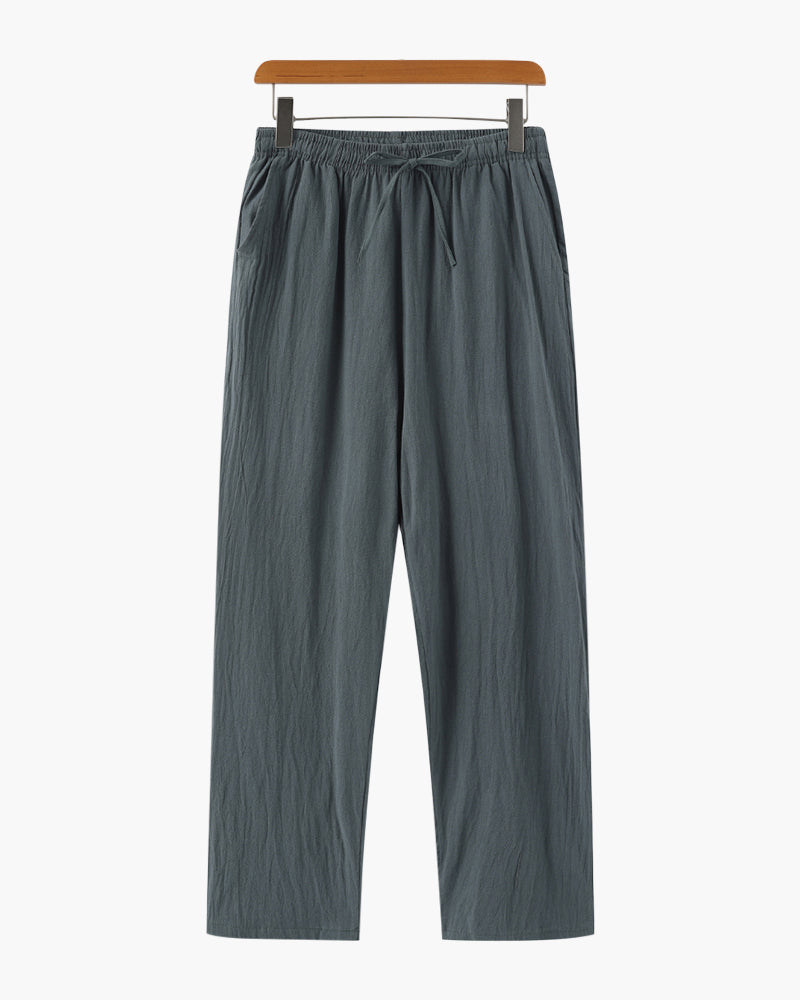 Palermo Linen Trouser side view green linen straight leg construction