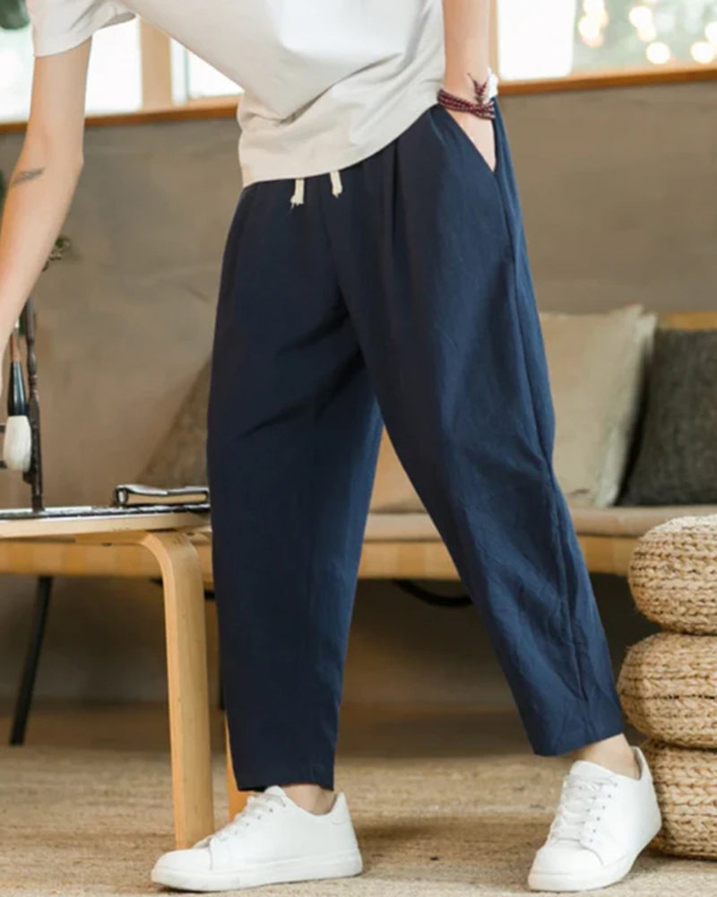 Siena Cotton Trouser flat lay all six colorways beige black gray green marine