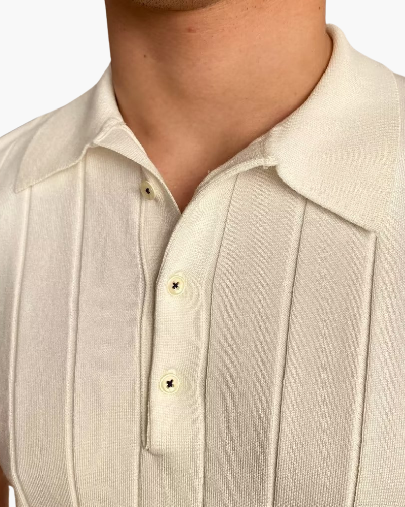 Arezzo Cotton Polo on-body view white ribbed polo slim fit editorial Pianizzo