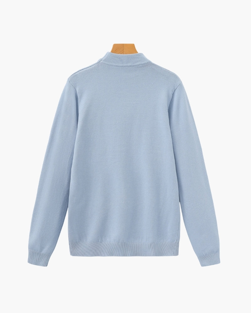 Essential Ribbed Mock Neck Sweater lifestyle view beige knitwear Italian Design