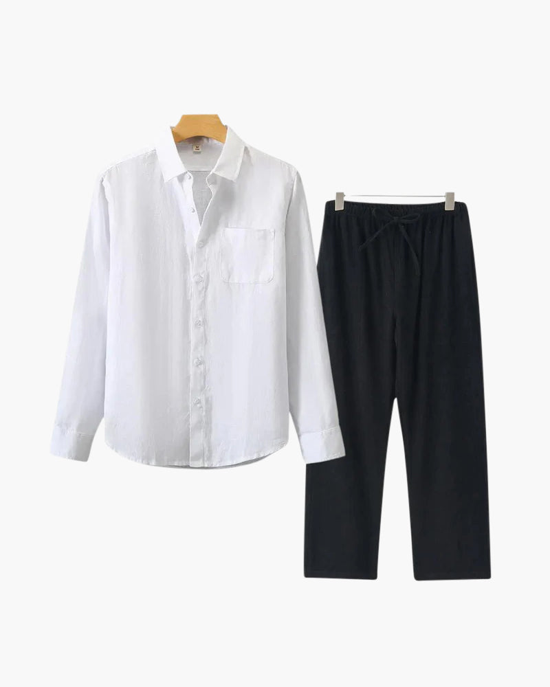 Catania Linen Set black linen shirt black trouser tonal matching set Italian Design