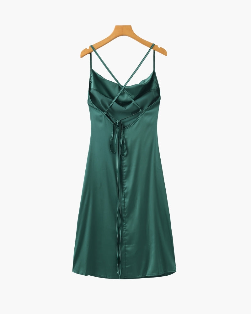 Old Money Silk Slip Dress detail view black dress Italian Design
