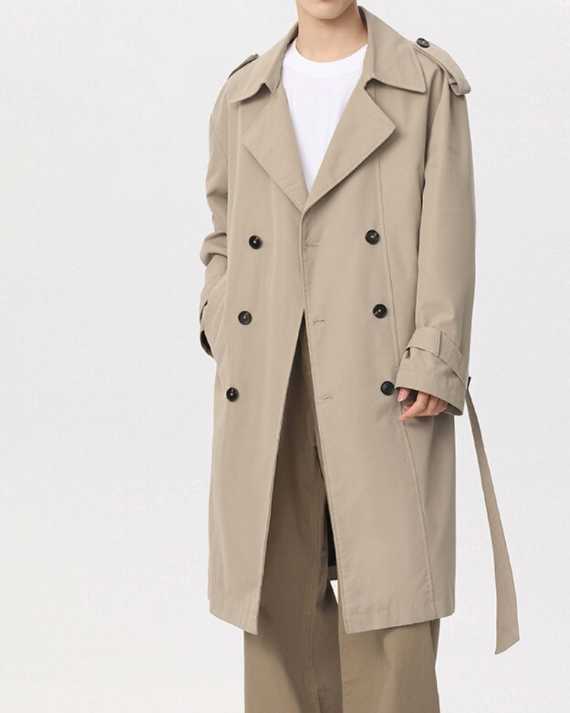 Classic Double-Breasted Trench Coat lifestyle view black outerwear Italian Design