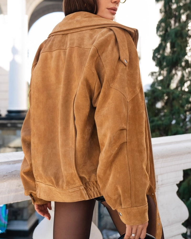 Vintage Suede Drape Jacket back view beige suede Italian Design