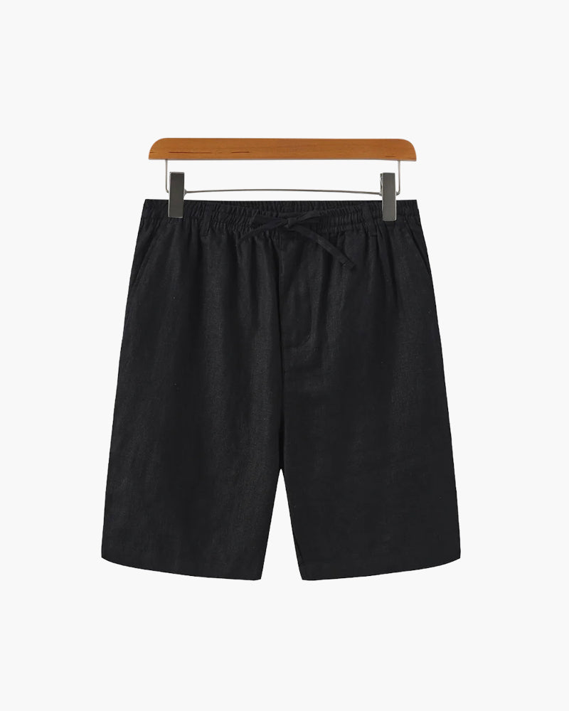 Ischia Linen Shorts blue linen shorts front view clean minimal structured silhouette