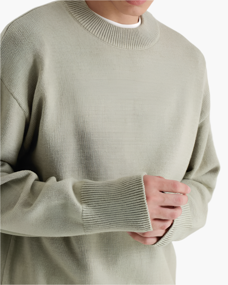 100% Premium Wool Turtleneck front view beige premium wool Italian Design