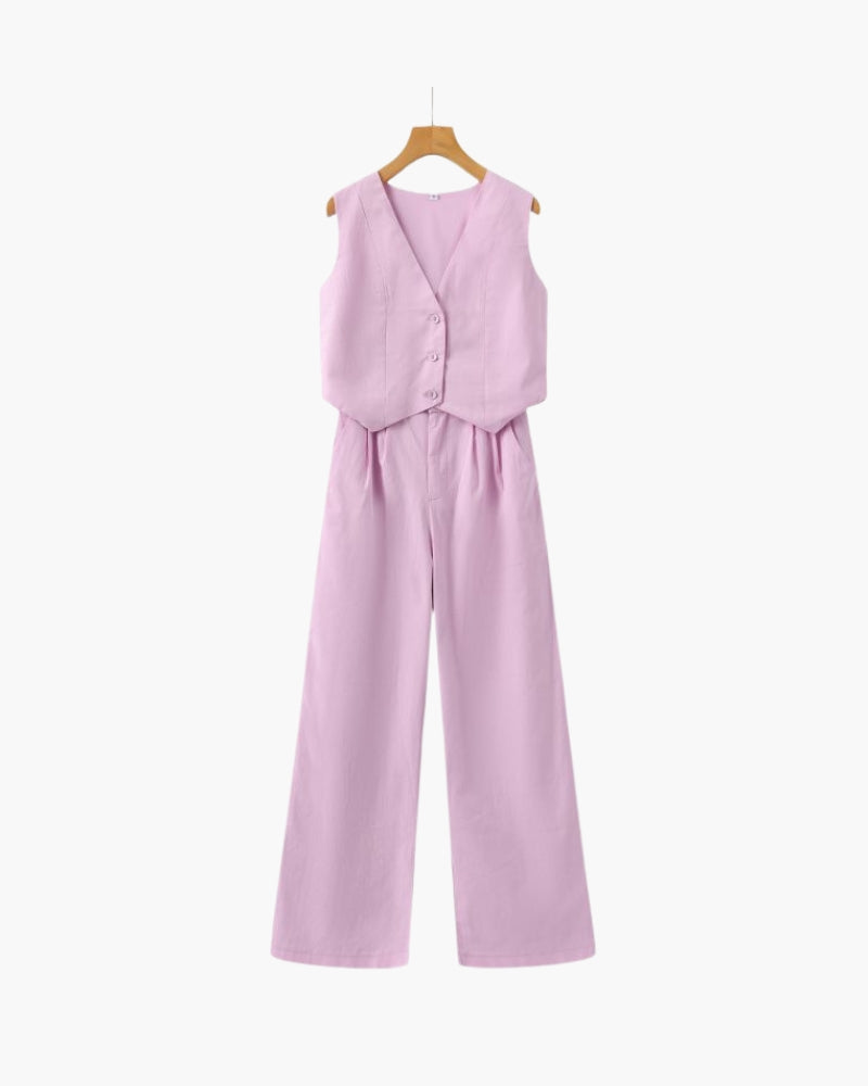 Classy Lady - Linen Two-piece Set studio view pink linen Italian Design