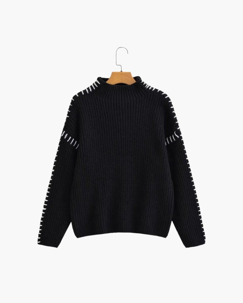 The Lila Stitch Sweater front view black knitwear Italian Design