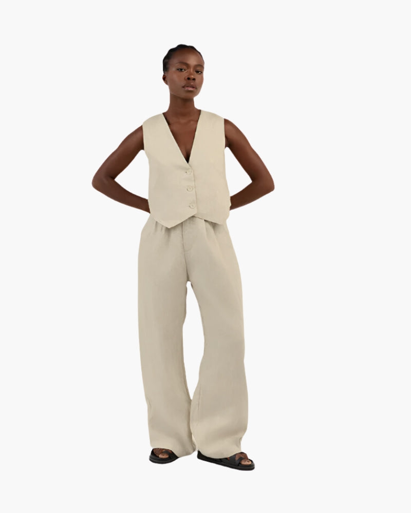 Classy Lady - Linen Two-piece Set styling view beige linen Italian Design