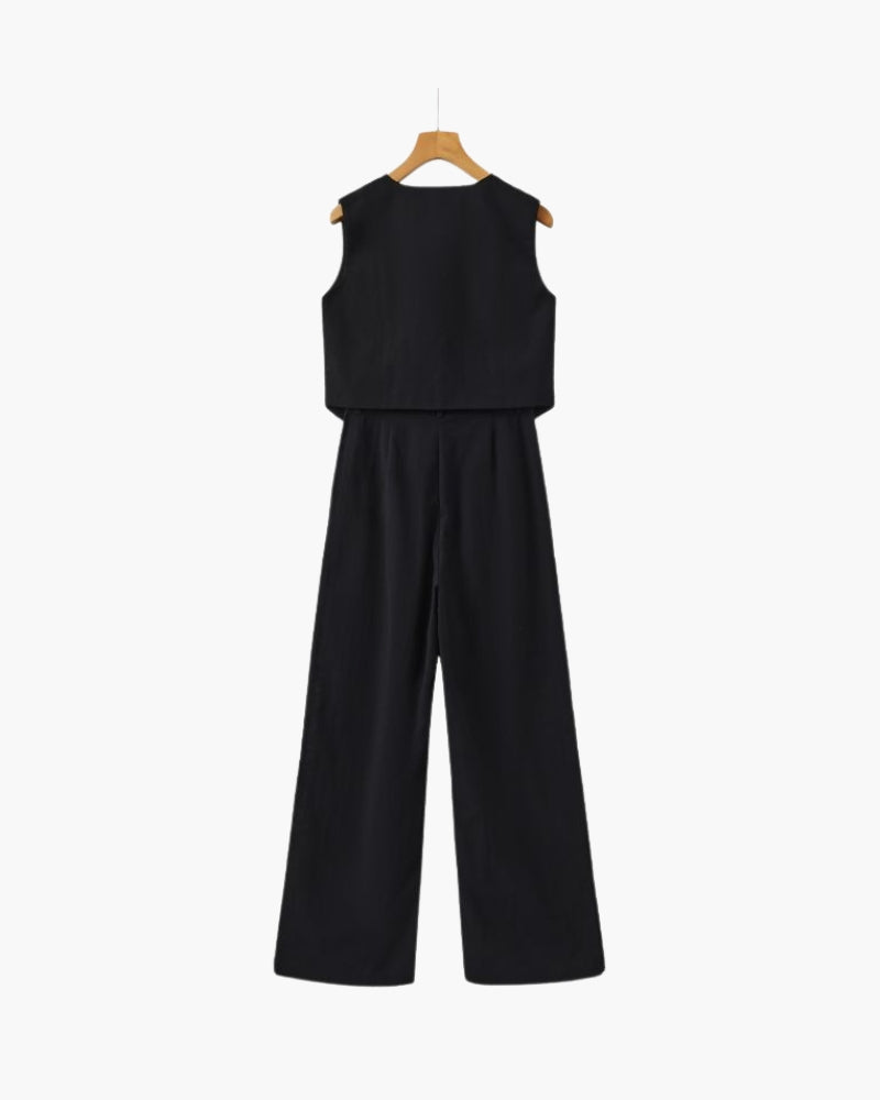 Classy Lady - Linen Two-piece Set detail view black linen Italian Design