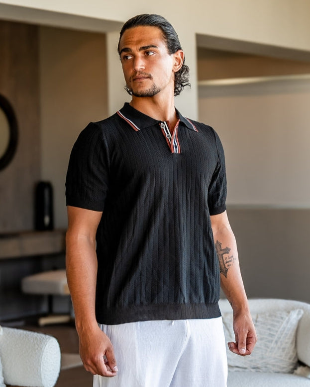 Ashford Knit Polo back view blue polo shirt Italian Design