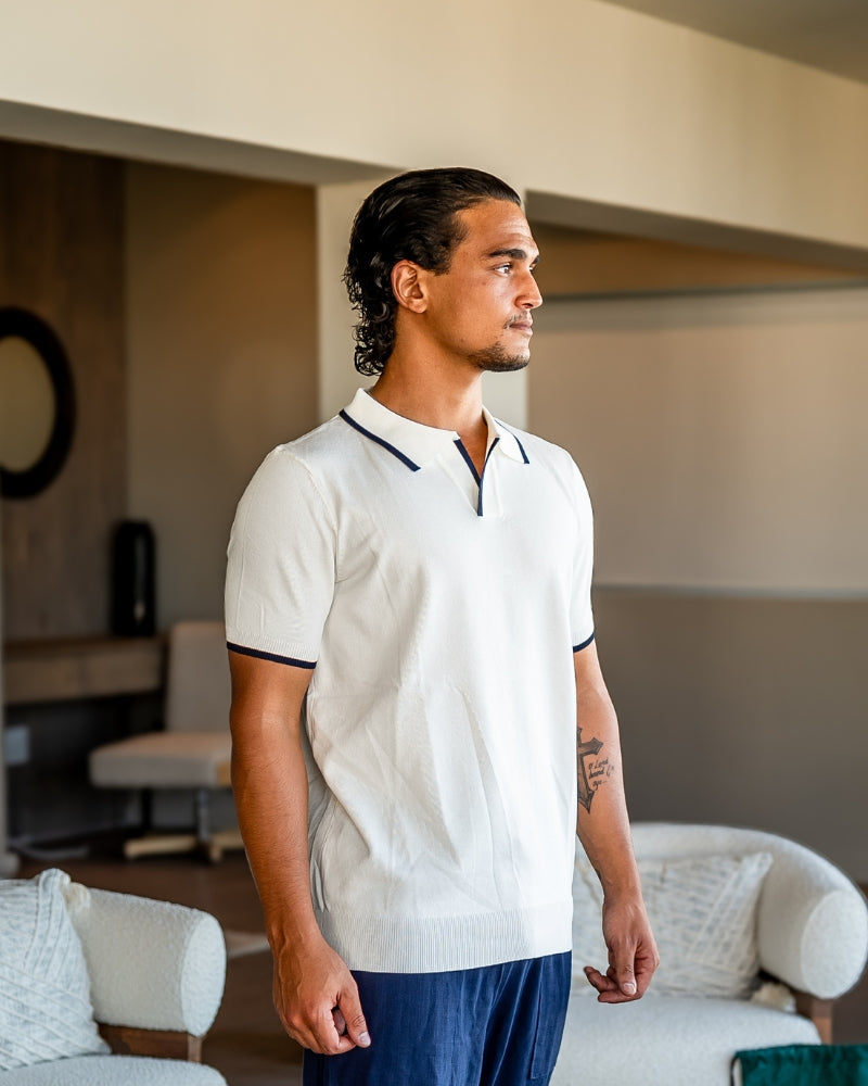 Monaco Edge Polo product view white polo shirt Italian Design