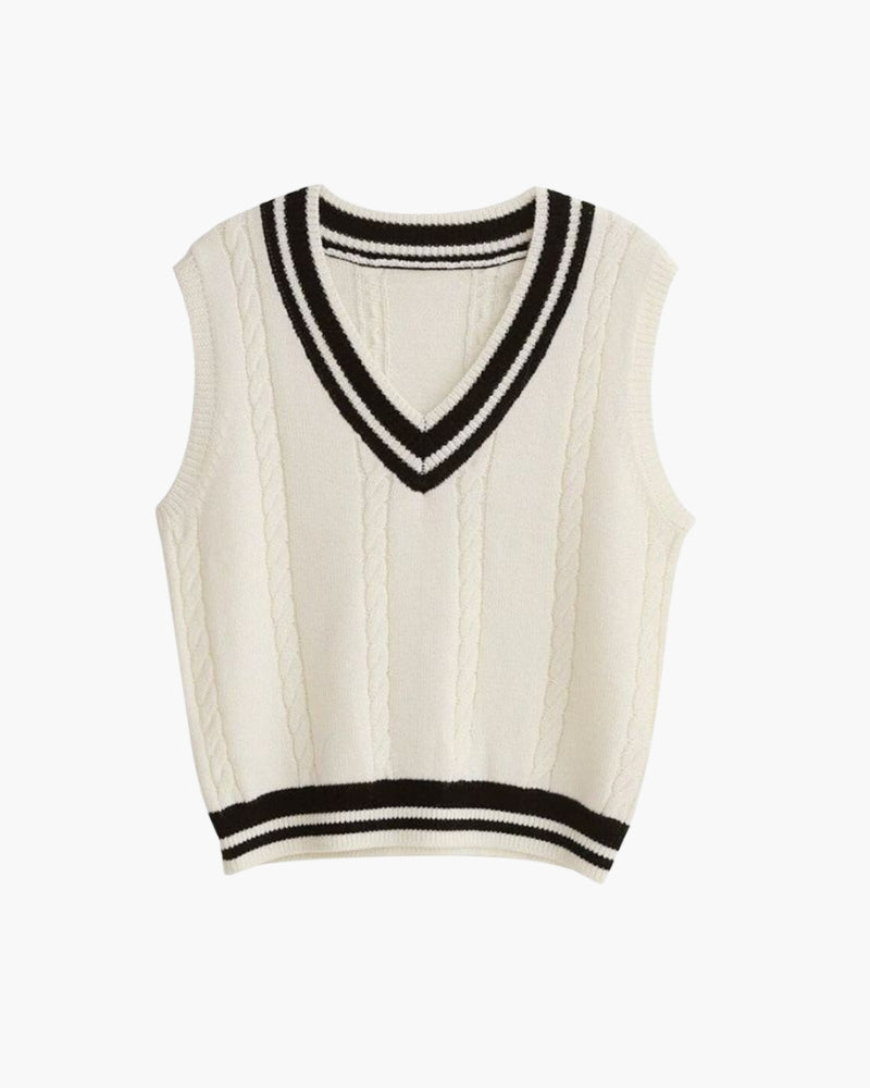 Lady's Rich Sweater Vest on-body view white knitwear Italian Design